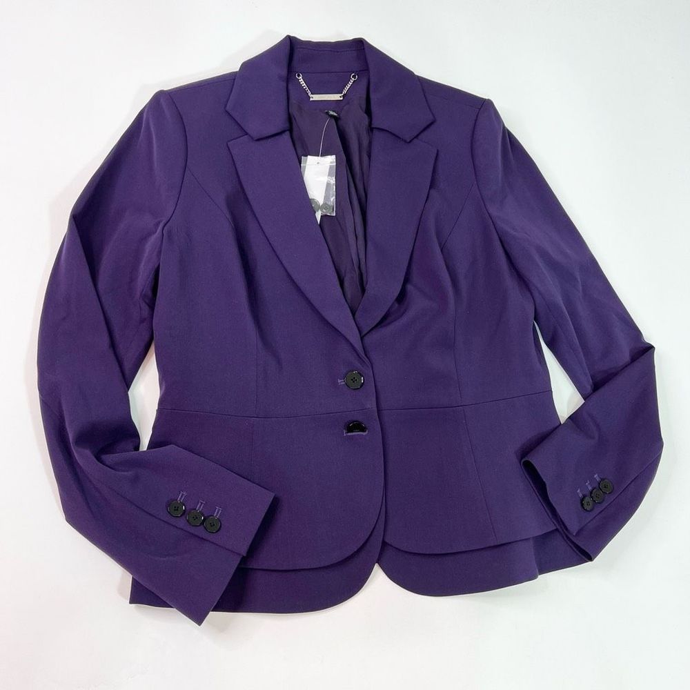 White House Black Market Blazer Womens 12 Deep Amethyst Notch Lapel Ruffle Back